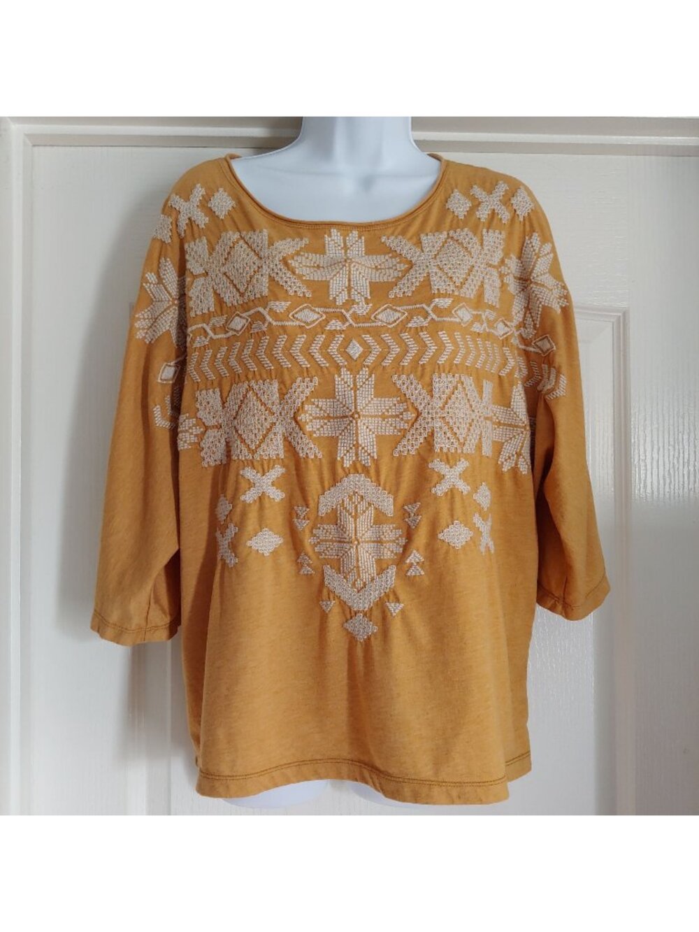 JW Los Angeles Embroidered Top Boho Tunic Festival Ochre Festival Sz L